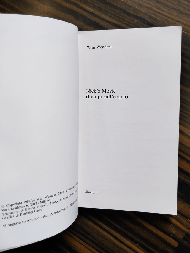 Wim Wenders - Nick's Movie. Lampi sull'acqua (Ubulibri, 1982)