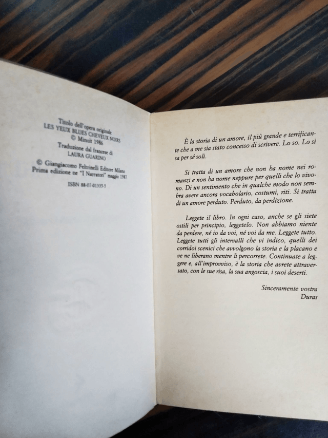 Marguerite Duras - Occhi blu capelli neri (Feltrinelli, 1987 - 1a ed.)